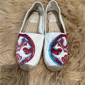 Tory Burch White and Red Espadrilles